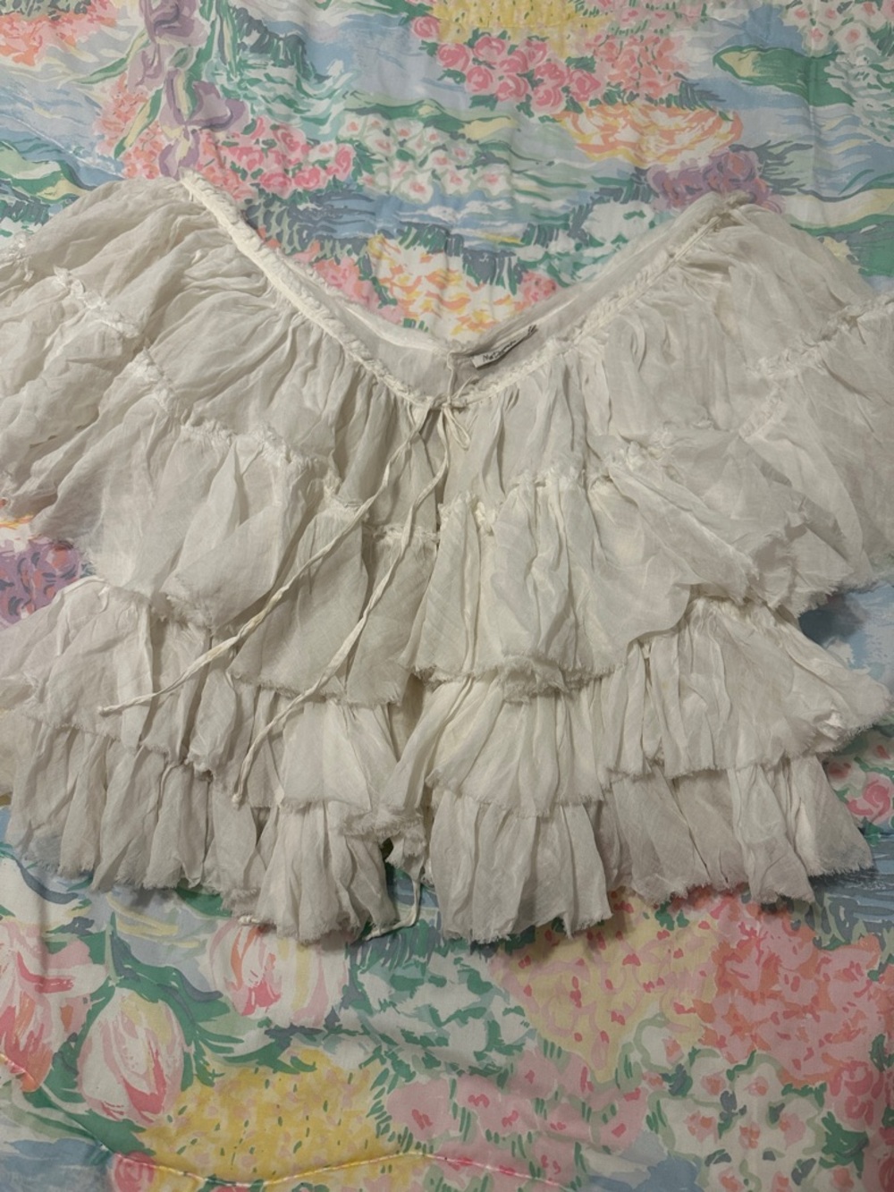 Mes Demoiselles White Tiered Ruffle Blouse